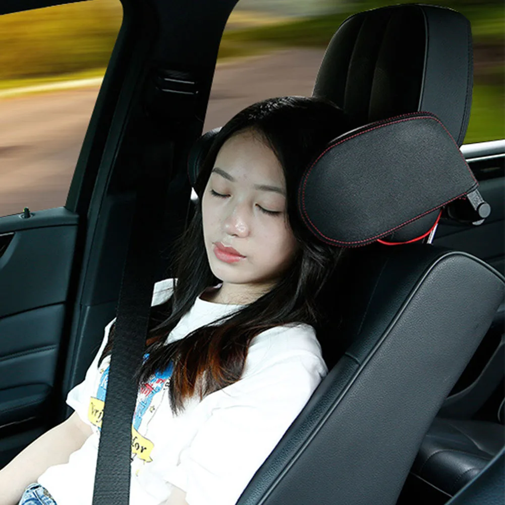 

Adults Auto PU Leather Soft Shockproof Sleep Adjustable Car Seat Headrest Side Children Support Cushion Neck Pillow Retractable