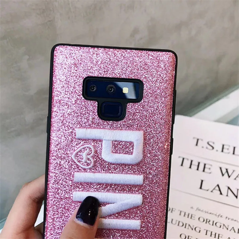 Glitter Embroidery PINK Phone Case For Samsung Note 9 8  S10 lite S9 S8 Anti-fall Cover