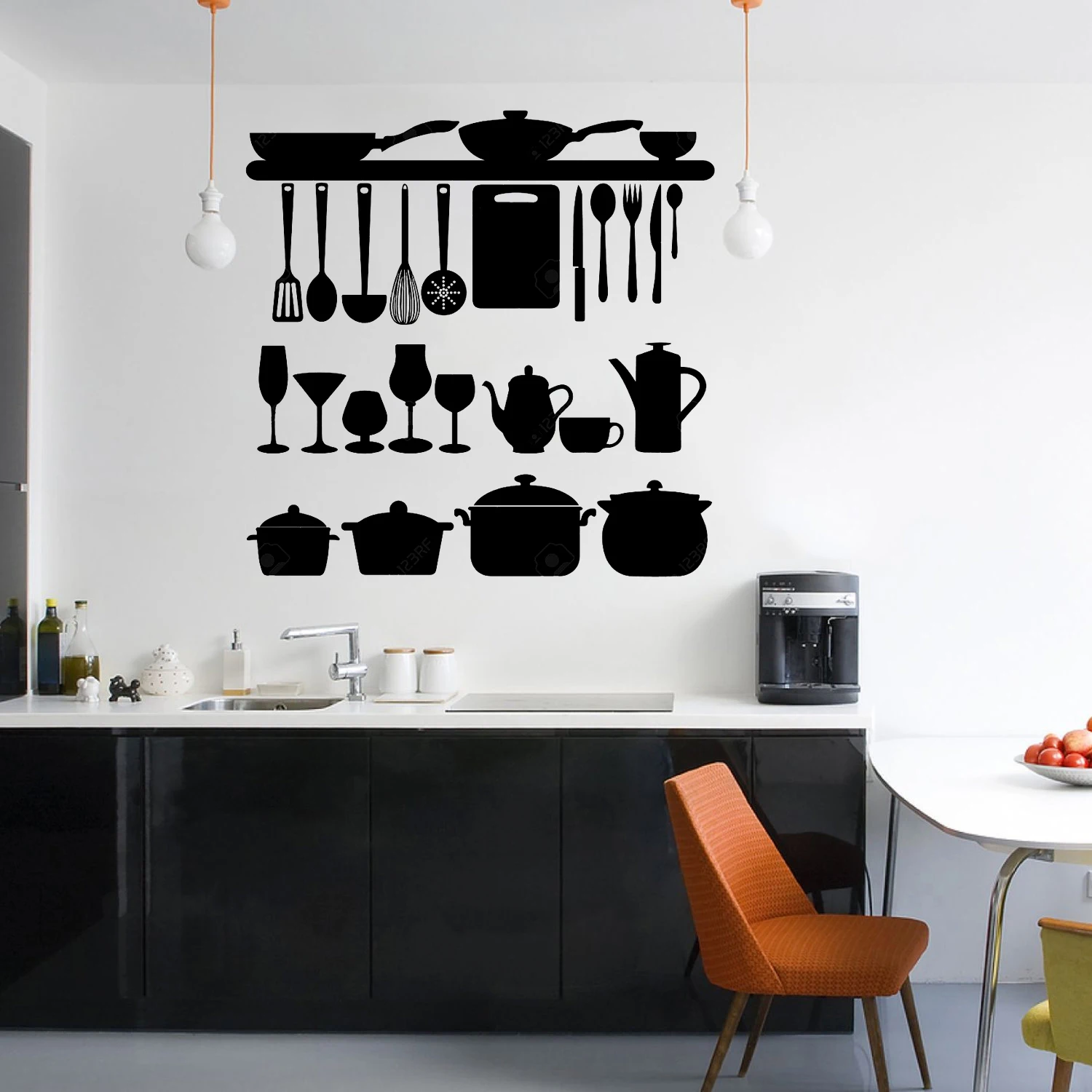 Fork Food Kitchen Silhouette Pans Wall Stickers For Kitchen Art Home Decoration Vinyl Restaurant Removable Wall Decal Hy472 Wall Stickers Aliexpress