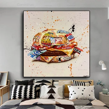 

Modern Hamburger Graffiti Art Poster and Prints Street Hamburger Graffiti Canvas Painting Picture for Living Room Home Decor