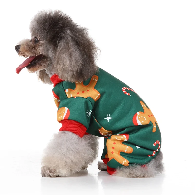 Рождественский комбинезон для животных, утолщенная куртка для собак, костюм с рисунком из мультфильма, 4 ноги для щенка, одежда для маленьких и средних собак