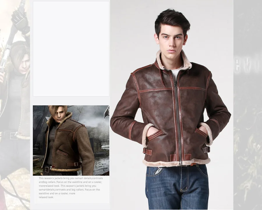 Biohazard Resident 4 Leon S Kennedy Evil Costume Leather Coat Jacket Cosplay PU Faur Jacket Long-sleeve Winter Outerwear Men leather bomber jacket