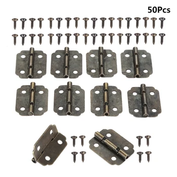 

50Pcs Cabinet Door Hinges Door Butt Hinges For DIY 4 Holes Antique Bronze Hinge Fittings Furniture Hardware With Screws 22*17mm