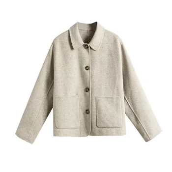 

XL Autumn Winter Woolen coats Women Lantern Sleeve Wool&blends Long Woolen Coat Casual Loose Wool Jacket Female Outwear