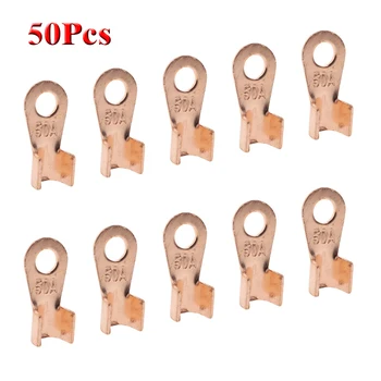 

50Pcs OT-50A Red Copper Battery Cable Connector Lugs 50A Splice Ring Terminal Crimping 4-10mm2 Wire