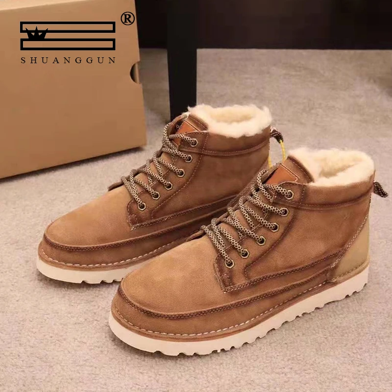 

SHUANGGUN Men's snow boots winter Australian ankle boots wool sheepskin warm shoes
