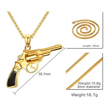 

RUIYI stainless VNN50 steel necklace hot sell popular single women man 55mm Pistol shape gold color lover gift women jewelry