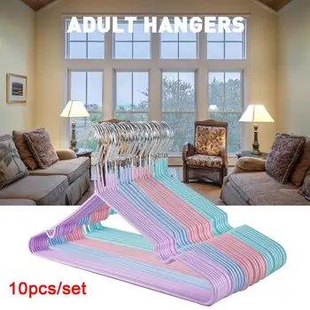 

10pcs Solid Color Metal Hangers for Clothes Thin Notched Grooves Hangers