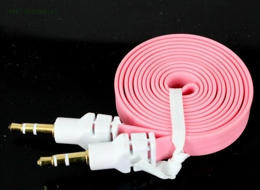 Audio Aux Cable 1m Flat Noodle 3 5mm to 3 5mm Car Stereo AUX Extended Auxiliary Cord for Xiaomi MP3 PC Headphone Speaker 100pcs