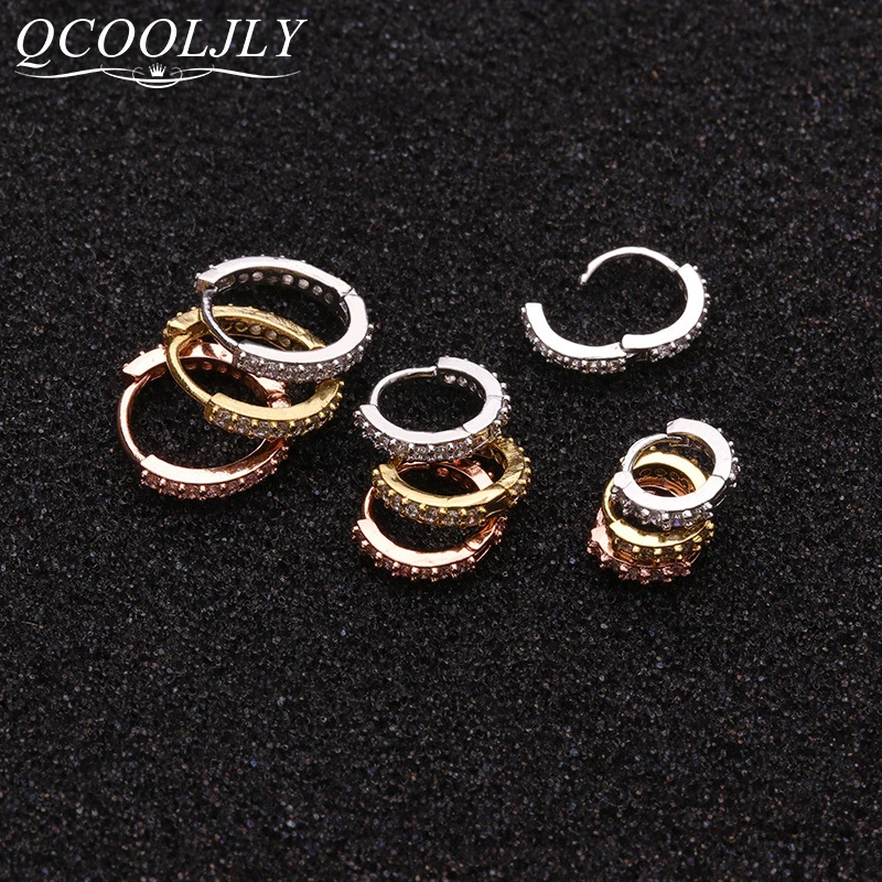 QCOOLJLY 1 шт. золотые серьги для прокола ушей с фианитами хрящевых тканей женщин