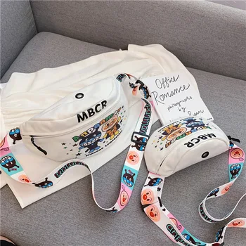 

Canvas Chest Bag Female Bag Korean Style Cartoon One Shoulder Canvas Messenger Bag Waist Bag