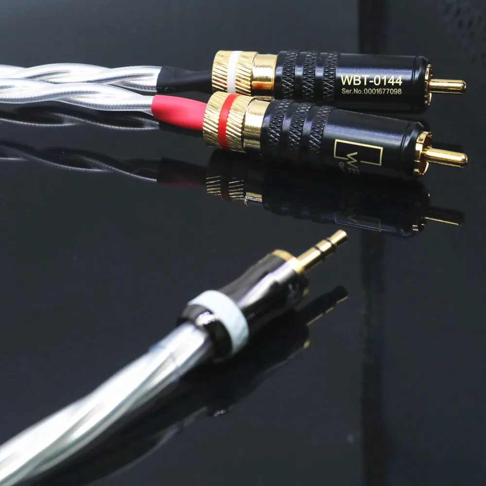 HIFI  Nordost silver aux 3.5mm  headset plug to 2rca jack  Audio signal line Computer and audio connection  cable 2rca cables