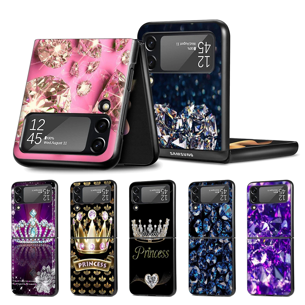 Diamond Crown Printing Case for Samsung Galaxy Z Flip3 5G Black Hard Cell Phone Cover Z Flip 3 Luxury PC Shell Zflip3 Capa samsung galaxy z flip3 phone case