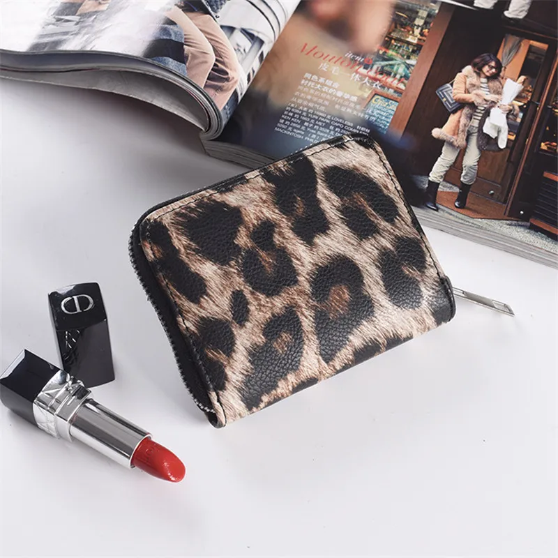 

Leopard Print Mini Business Card Holder Women Girls ID/Credit Card Holder Wallet PU Leather Card Case Zipper Coin Purse Pocket