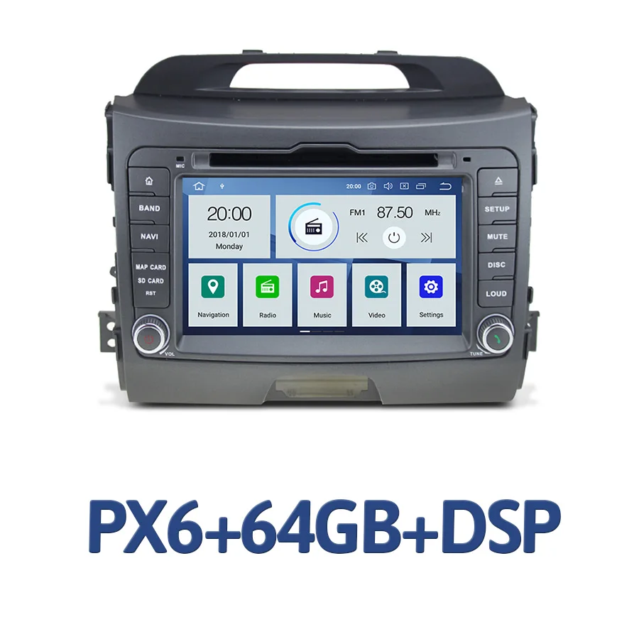PX6 2 din Android 9,0 автомобильный dvd-плеер 6 ядер 64 Гб rom 4 Гб ram Авторадио gps карта bluetooth wifi для Kia SPORTAGE 2010 2011 2012 - Цвет: PX6 64GB with DSP