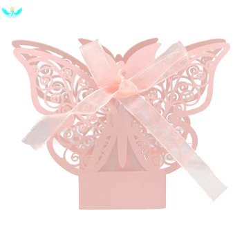 

10Pcs Wedding Favours Boxes Decoration Sweets Boxes Kids Party Favors Candy Boxes Pink Butterfly Hollow Gift Box DWH5