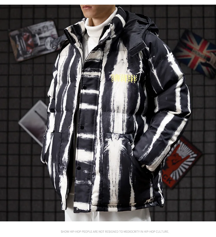 Дизайнерские теплые зимние куртки и пальто, мужские куртки-бомберы на молнии с полосатым принтом, свободные куртки в стиле хип-хоп, верхняя одежда
