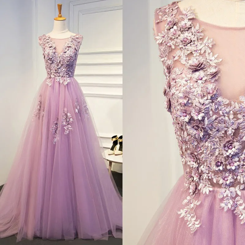 Real Image Evening Gowns Bean Pink Prom Dresses 2019 Lace Applique A-line Floor Length Formal Modest Wear For Party Custom Made | Свадьбы и