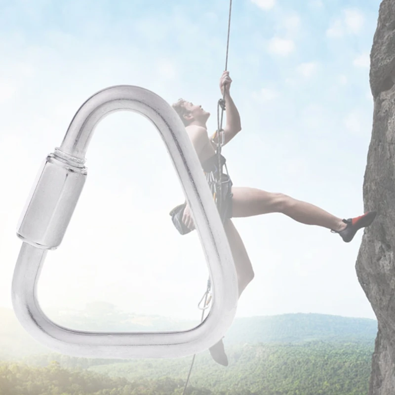 

304 Stainless Steel Screw Lock Triangle Carabiner Climbing Gear Safety Snap Hook