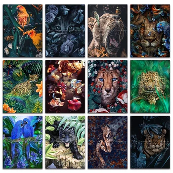 

5D Full Square Diamond painting embroidery Cross stitch animals Parrot cat lion leopard tiger DIY Round Drill Drawing mosaic 476