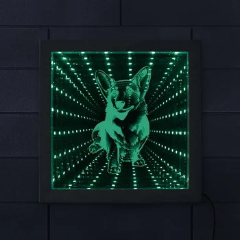 

Cardigan Welsh Corgi Animated Neon Light Tunnel Lamp Infinity Mirror Frame Puppy Pet Hound Never-ending Reflections Moon Lamp