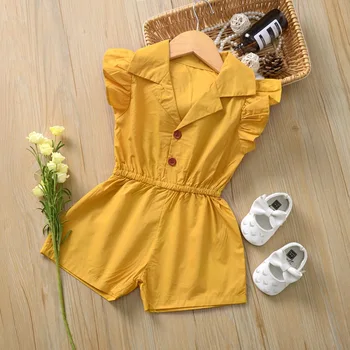 

2020 Newborn Baby Girl Clothes Baby Summer Clothing Ruffled Short Sleeve Bodysuit Solid Playsuit Jumpsuit Outfits Sunsuit