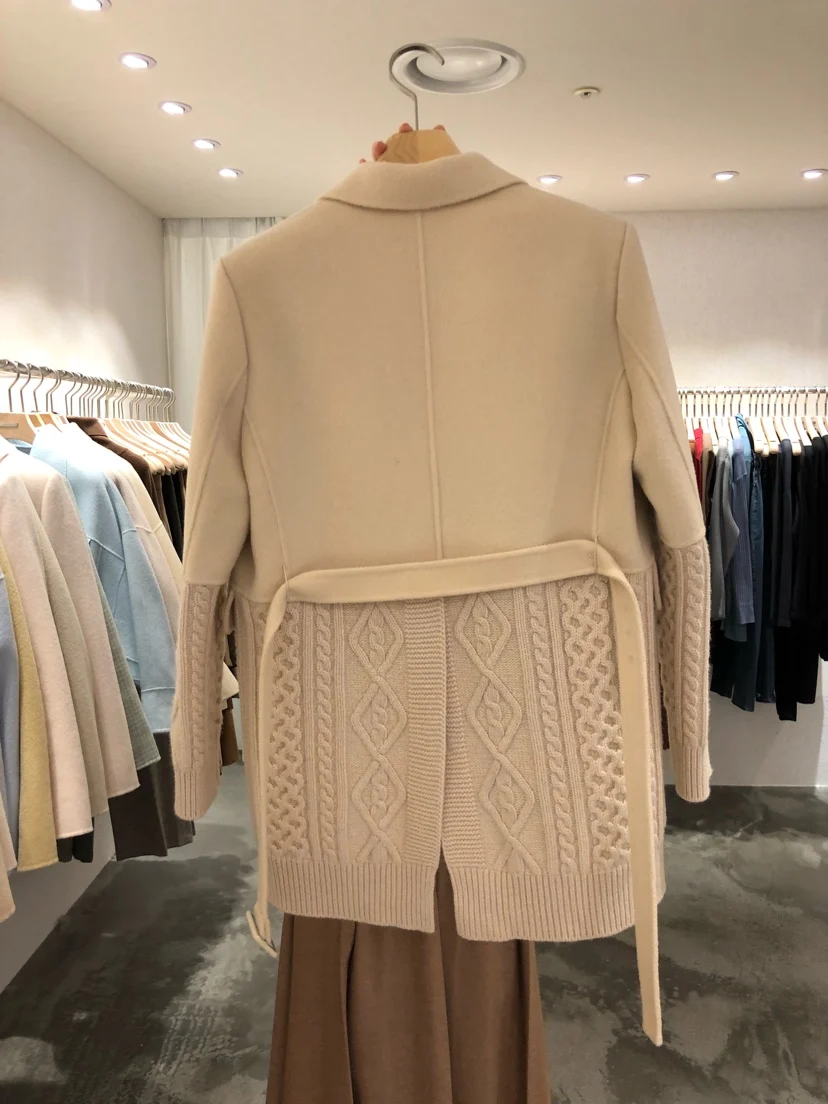 Best  South Korea Autumn and Winter 2019 New Fashion Knitted Patchwork Loose Coat Suit Coat Woman Plus Si