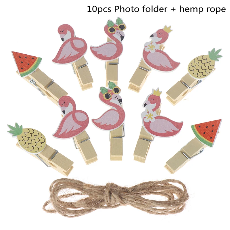 10pcs /set Flamingos Wooden Clip Photo Wall With Rope School Supply Decor | Дом и сад
