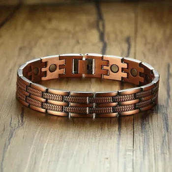 

Vnox 13mm Red Copper Magnetic Bracelets for Man Women Pain Relief Male Jewelry Tire Texture Link Bracelet Drop Shipping
