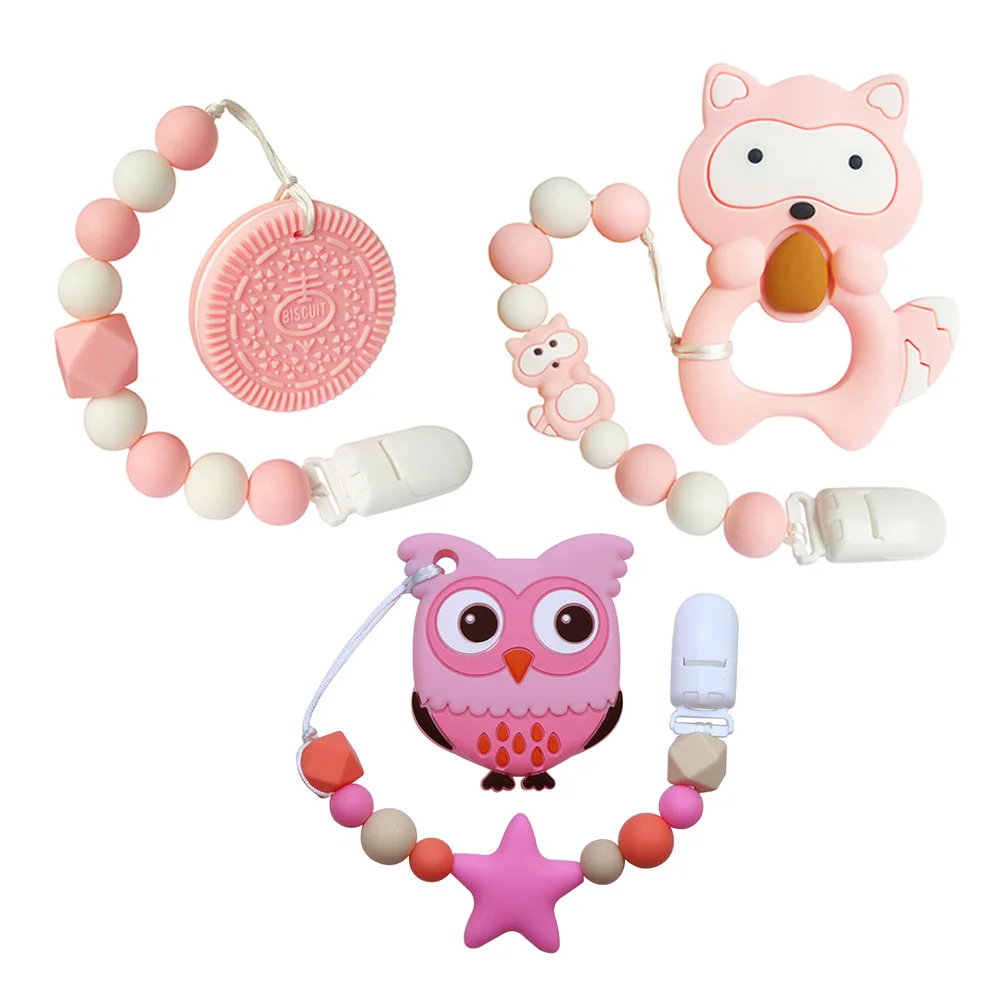 

BOBO.BOX Baby Pacifier Clip Chain Cartoon Koala Owl Horse Cookies Silicone Teether Dummy Clip Soother Chew Raccoon Nipple Holder