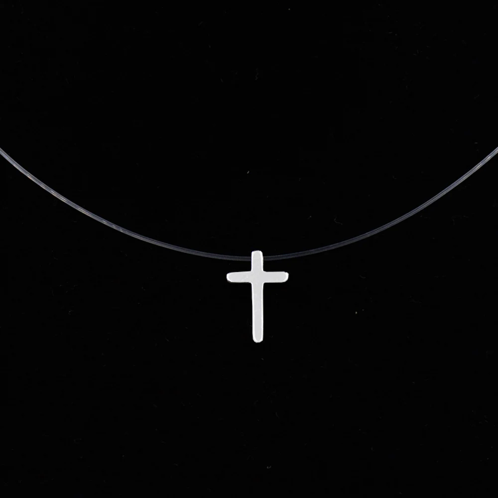 Yeni Trendy zirkon ve çapraz kolye parlak gerdanlık kadınlar için Fishline kolye şeffaf görünmez çizgi takı Collier Femme