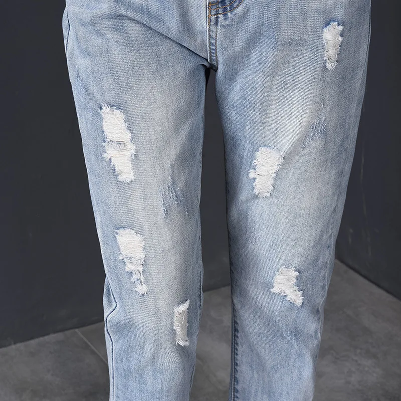 Jeans woman Pencil Pants Stretch Hole High Waist Slimming Ankle-Length Pants Women Jeans 2020 Summer