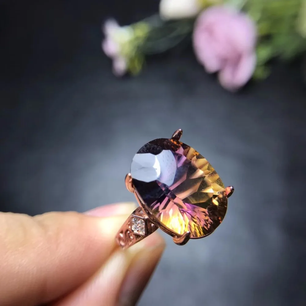 Natural Oval Ametrine Gemstone Ring, 925 Sterling Silver, 12*16mm Birthstone Gift Jewelry, Wedding Rings for Women FJ293 Natural Oval Ametrine Gemstone Ring, 925 Sterling Silver, 12*16mm Birthstone Gift Jewelry, Wedding Rings for Women FJ293