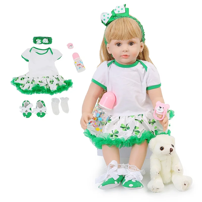 

Elegant Reborn Baby Doll With Gold Hair Toys For Girl Silicone Newborn Princess Toddler Fashion Green Dress For Cute Baby Gifts