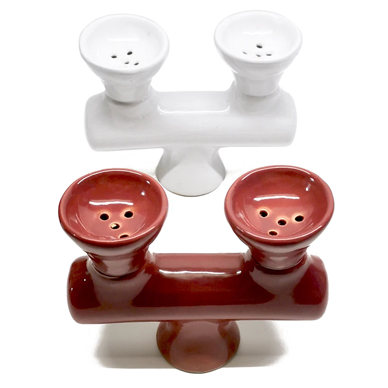 3 an 2 Head Hookah Bowl Triple Cup Shisha Pot Ceramic Tri Dual Top Narguile Keeper Chicha Accessory Narguila Multi Flavor Holder