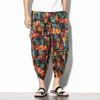 

Sinicism Store Men Print Chinese Style Summer Casual Pants Mens 2020 Cotton Linen Loose Trousers Male Oversize Toursers Pants