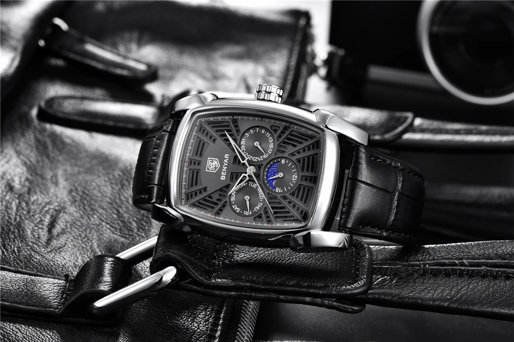 Модные Роскошные Топ бренд benyar мужские часы кварцевые синие мужские наручные часы Moon phase повседневные водонепроницаемые часы Reloj Hombre