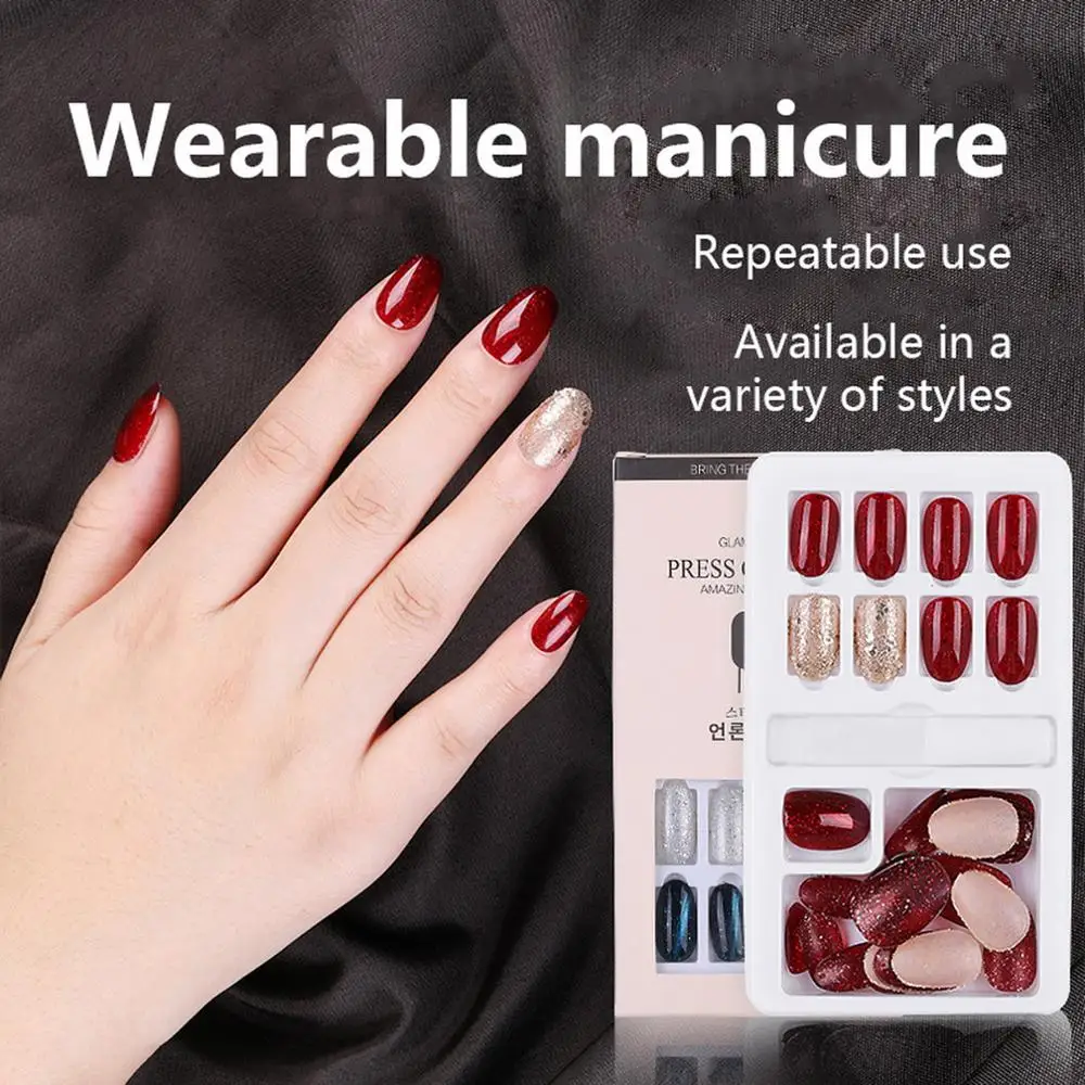 Переносные накладные ногти съемные накладные ногти полное покрытие водонепроницаемые блестящие накладные ногти для женщин