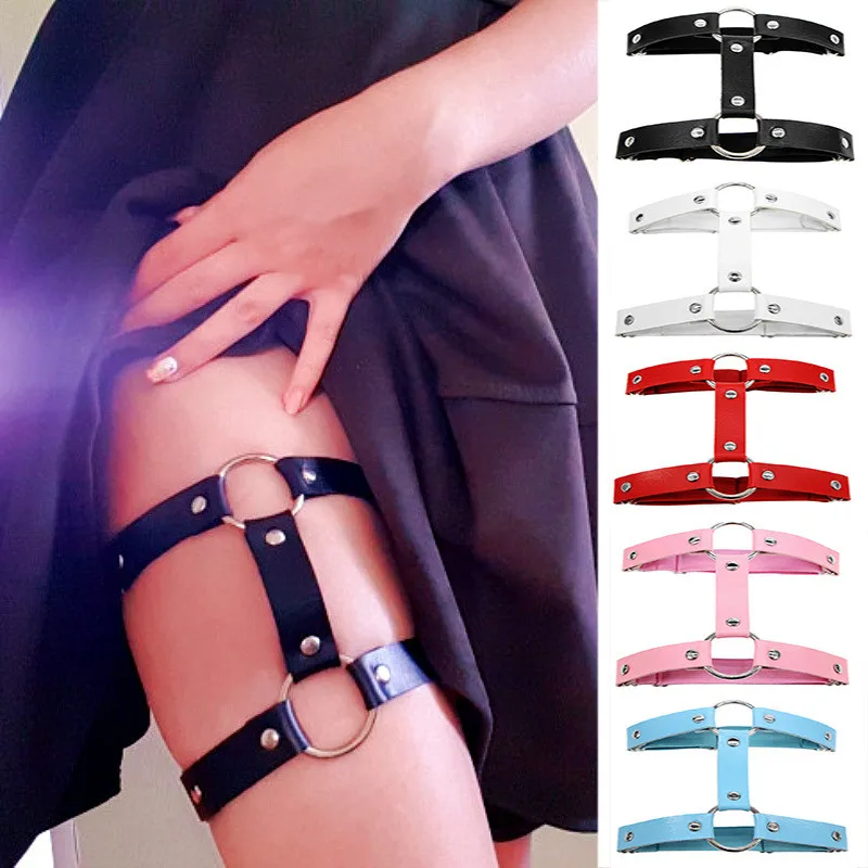 

2020 PU Leather Punk Garter Belts Women Leg Ring Suspenders Straps and O-ring Leg Body Harness Jewelry Garters for women