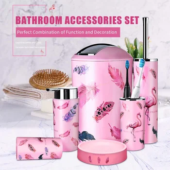 

Bathroom Accessroies 6PCS Set Lotion Dispenser Soap Dish Dustbin Washing Tumbler Toilet Brush Toothbrush Cup Storage Tools
