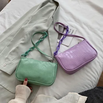 

Women Pu Bag 2020 Spring Summer New Wave Fashion Wild Crocodile Pattern Baguette Niche Shoulder Bag Luxury Handbag Armpit Bag