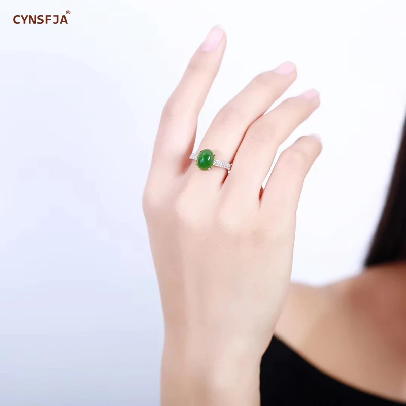 

CYNSFJA Real Certified Natural Hetian Jasper 925 Sterling Silver Fine Jewelry Green Jade Ring Adjustable high Quality Best Gifts