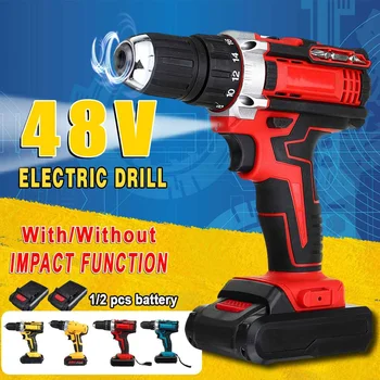 

3 In 1 Impact Cordless Electric Drill Screwdriver 48V 18 Gear Torque 2 Speed Mini Power Driver with 2 Rechargeable Battery