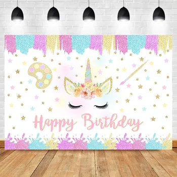 

Gold Unicorn Happy Birthday Photography Backdrops Colorful Palette Graffiti Kids Birthday Party Banner Decorate Background