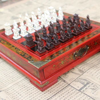 

Wooden International Chess Set Terracotta Warriors Chess Pieces Chess Game Christmas Gift Travel Games Chess Entertainment