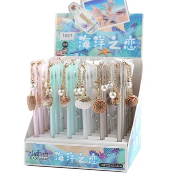 

36 pcs/lot Shell Pearl Pendant Gel Pen Cute 0.5 mm black ink Signature Pen School Office writing Supplies Promotional Gift