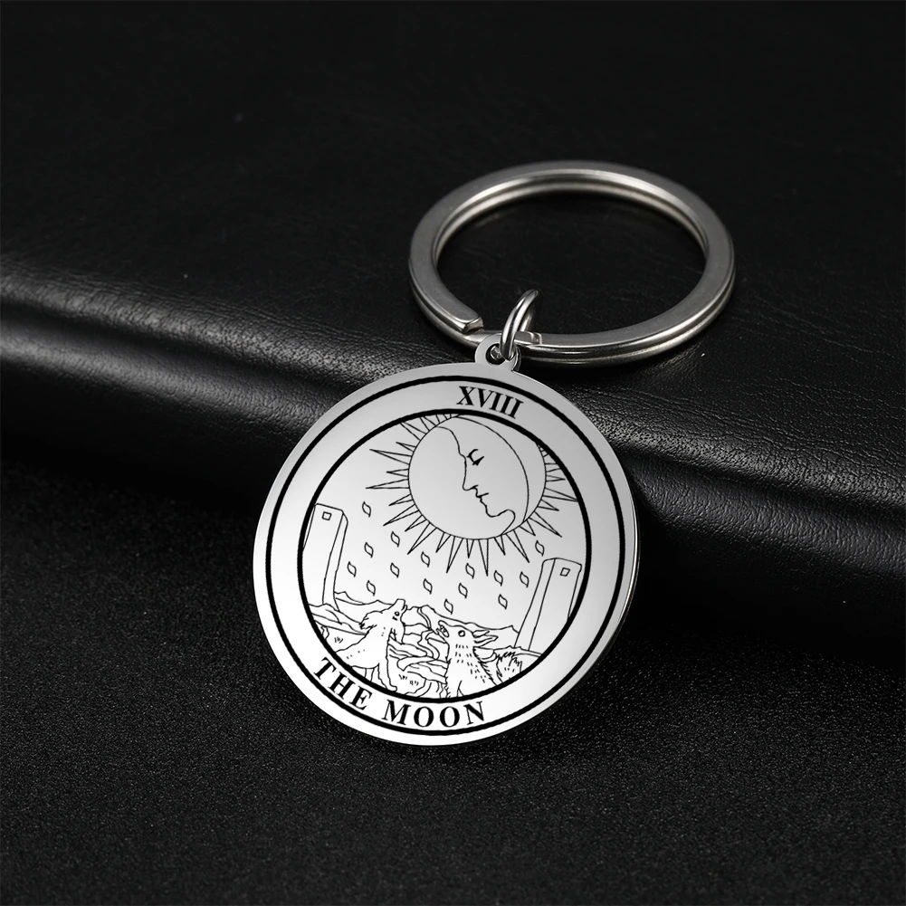 Dawapara-타로 주얼리 타로 카드 코인 펜던트 키 체인, 점성술 신비 부적 스테인레스 스틸 열쇠 고리-Freehip.co.kr