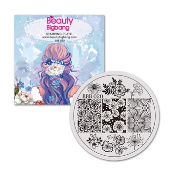 

BeautyBigBang Round Flower Nail Template Nail Stamping Plates Stamp Image DIY Nail Designs Manicure