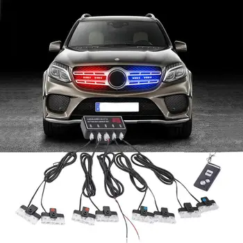 

8 in 1 Red & Blue Police Lights Strobe Lights DC 12V Flashing Grilles Light For Car Truck DRL Ambulance Police Motorcycle