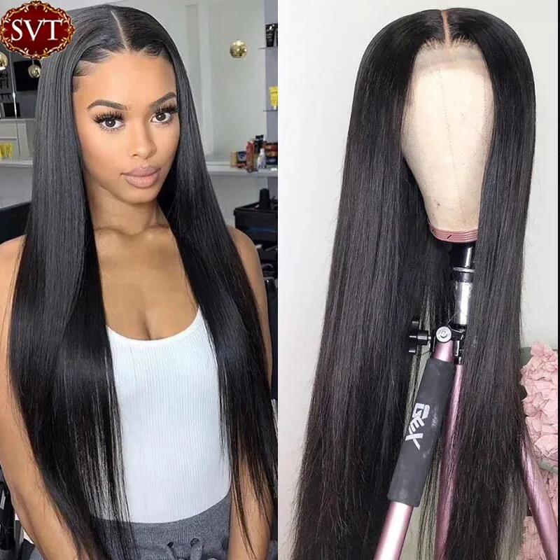 

SVT 150% 180% Indian 4X4 Straight Lace Closure Human Hair Wigs 13X4 360 Lace Frontal Wig PrePlucked Hairline For Black Women